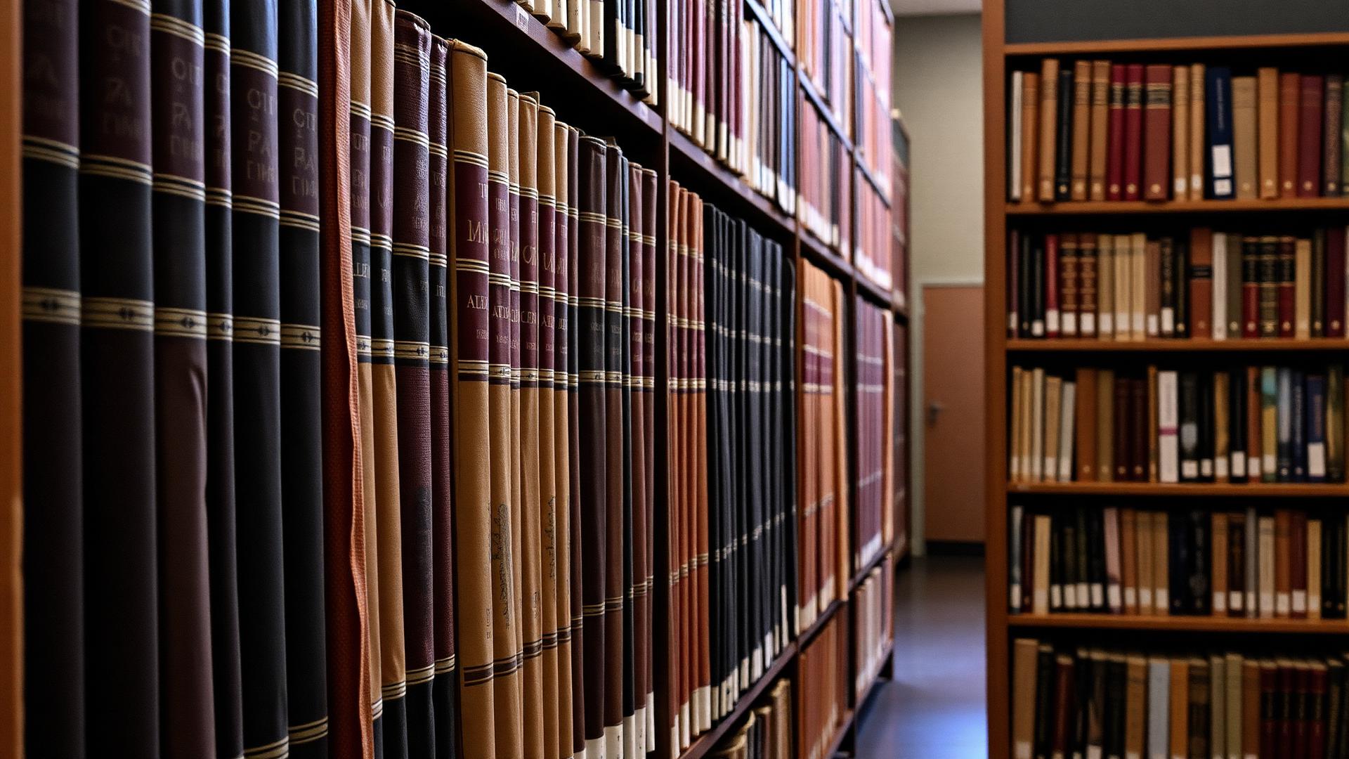 Hardbound academic journals shelved in a university library