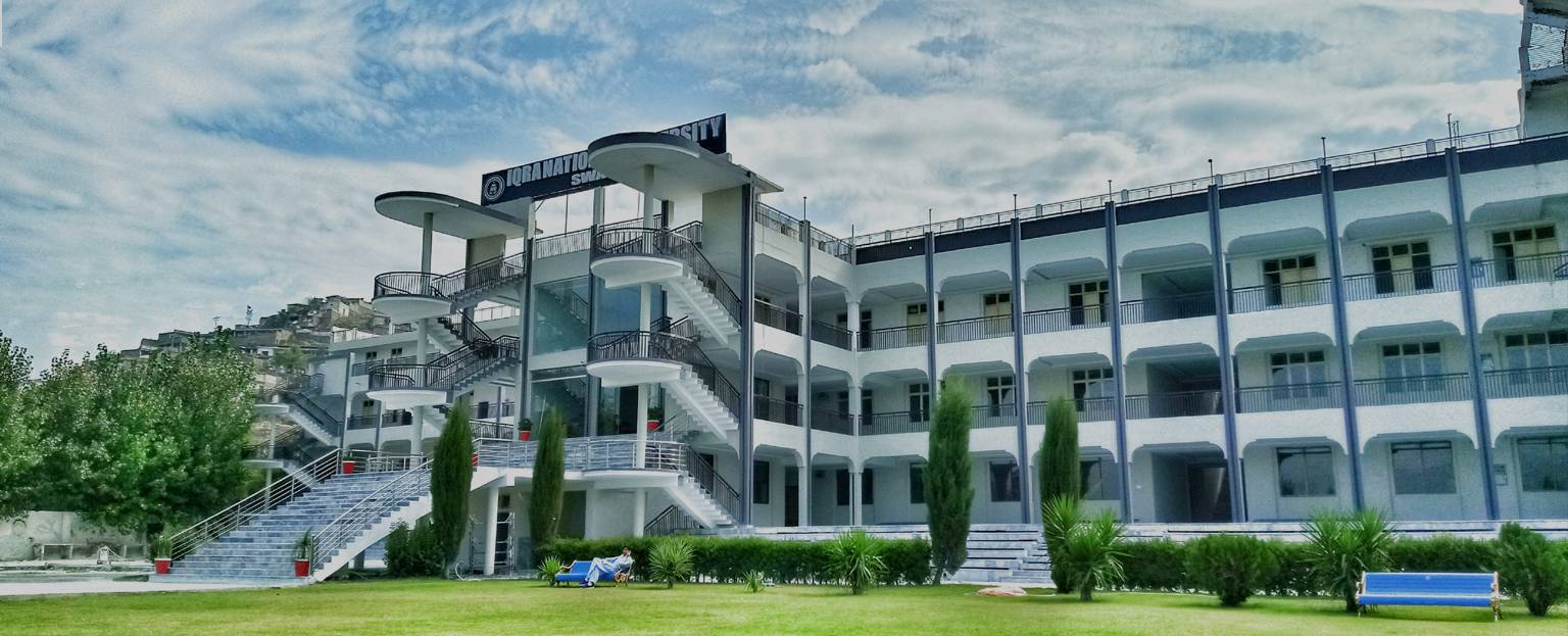 Iqra National University Swat campus building and landscaped grounds in Odigram